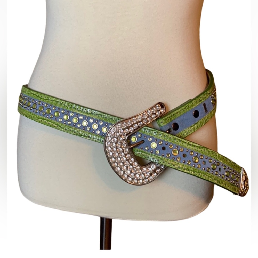 Ariat green and blue leather belt with bling and rhinestones Size 36